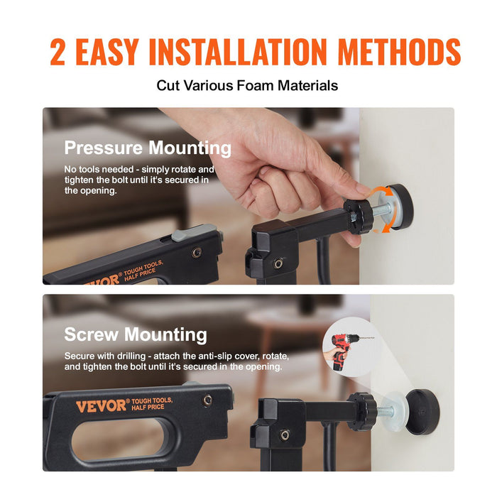 Baby Gate, 749-1346 mm Extra Wide, 762 mm High, Dog Gate for Stairs Doorways and House, Easy Step Walk Thru Auto Close Child Gate Pet Security Gate with Pressure Mount and Wall Mount Kit, Black