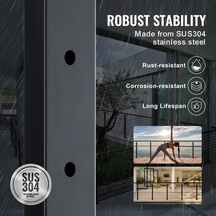 VEVOR Cable Railing Post Level Deck Stair Post 42 x 1.97 x 1.97" Cable Handrail Post Stainless Steel Brushed Finishing Deck Railing Pre-Drilled Pickets with Mounting Bracket Stair Railing Kit Black 106.7*5*5cm