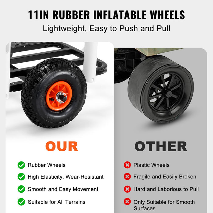 VEVOR Beach Fishing Cart, 91 kg Load Capacity, Fish and Marine Cart with Two 275 mm Big Wheels Rubber Balloon Tires for Sand, Heavy-Duty Steel Pier Wagon Trolley with 7 Rod Holders for Fishing, Picnic