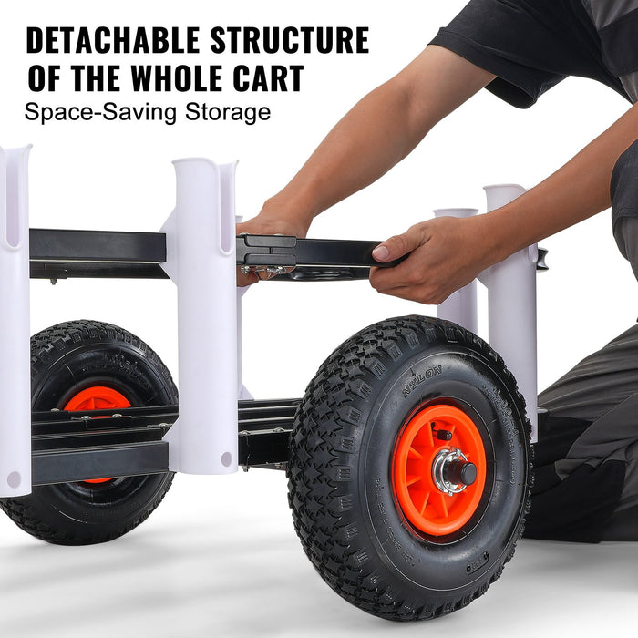 VEVOR Beach Fishing Cart, 91 kg Load Capacity, Fish and Marine Cart with Two 275 mm Big Wheels Rubber Balloon Tires for Sand, Heavy-Duty Steel Pier Wagon Trolley with 7 Rod Holders for Fishing, Picnic