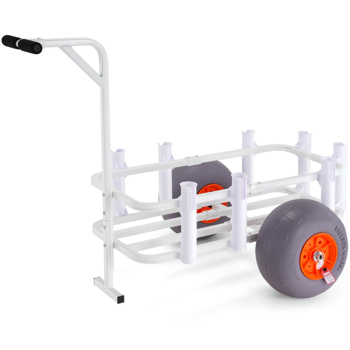 VEVOR Beach Fishing Cart, 136 kg Load Capacity, Fish and Marine Cart with Two 330 mm Big Wheels PU Balloon Tires for Sand, Heavy-Duty Aluminum Pier Wagon Trolley with 8 Rod Holders for Fishing, Picnic
