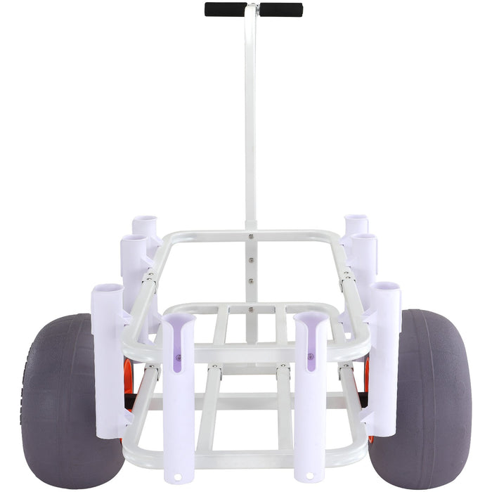 VEVOR Beach Fishing Cart, 136 kg Load Capacity, Fish and Marine Cart with Two 330 mm Big Wheels PU Balloon Tires for Sand, Heavy-Duty Aluminum Pier Wagon Trolley with 8 Rod Holders for Fishing, Picnic
