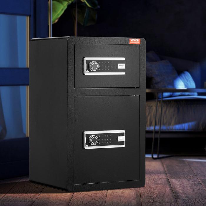 VEVOR Double Doors 4.5 cu.ft Safe Box with Key Lock & Password, Safe Lock Box with Fireproof Bag, Key Rack, LED Light and 2 Height Adjustable and Removable Divider for Money, Documents, Jewelry and Valuables, Black