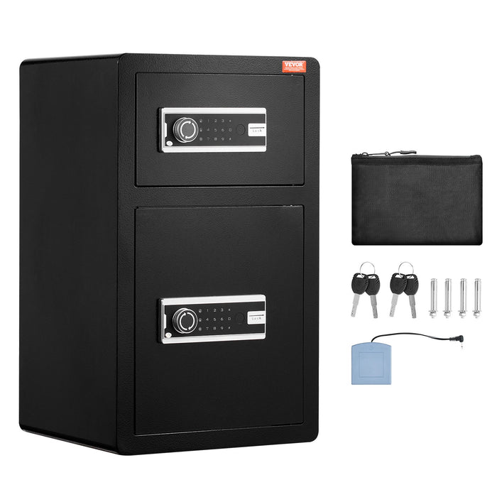 VEVOR Double Doors 4.5 cu.ft Safe Box with Key Lock & Password, Safe Lock Box with Fireproof Bag, Key Rack, LED Light and 2 Height Adjustable and Removable Divider for Money, Documents, Jewelry and Valuables, Black