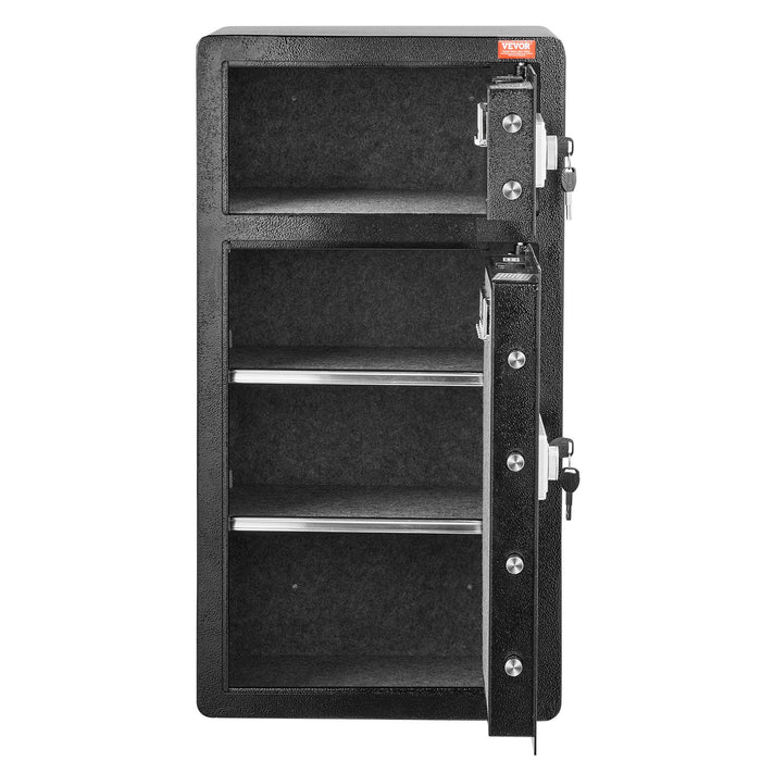 VEVOR Double Doors 7.2 cu.ft Safe Box with Key Lock & Password, Safe Lock Box with Fireproof Bag, Key Rack, LED Light and 2 Height Adjustable and Removable Divider for Money, Documents, Jewelry and Valuables, Black