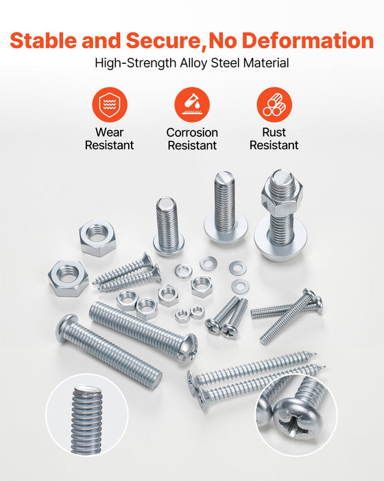 2250 Pcs Bolts and Nuts Assortment Kit, Metric + Imperial Machine Screws and Flat Washers, Alloy Steel M3/M4/M5/M6/M8 Multiple Size, for Equipment/Vehicle Assembly,Galvanized White