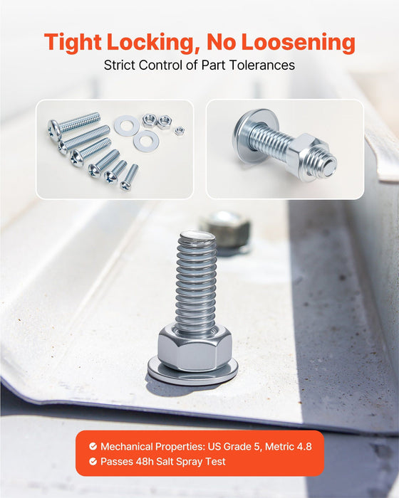 2250 Pcs Bolts and Nuts Assortment Kit, Metric + Imperial Machine Screws and Flat Washers, Alloy Steel M3/M4/M5/M6/M8 Multiple Size, for Equipment/Vehicle Assembly,Galvanized White