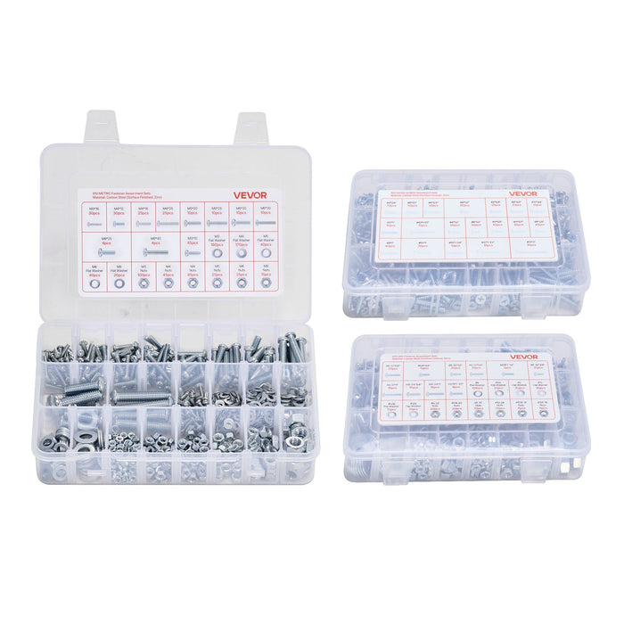 2250 Pcs Bolts and Nuts Assortment Kit, Metric + Imperial Machine Screws and Flat Washers, Alloy Steel M3/M4/M5/M6/M8 Multiple Size, for Equipment/Vehicle Assembly,Galvanized White
