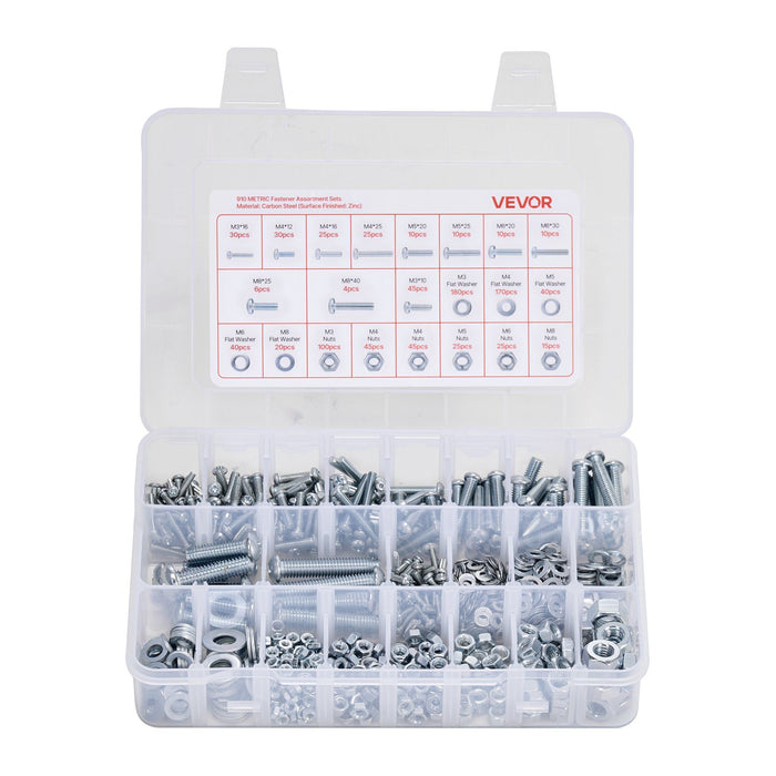 2250 Pcs Bolts and Nuts Assortment Kit, Metric + Imperial Machine Screws and Flat Washers, Alloy Steel M3/M4/M5/M6/M8 Multiple Size, for Equipment/Vehicle Assembly,Galvanized White