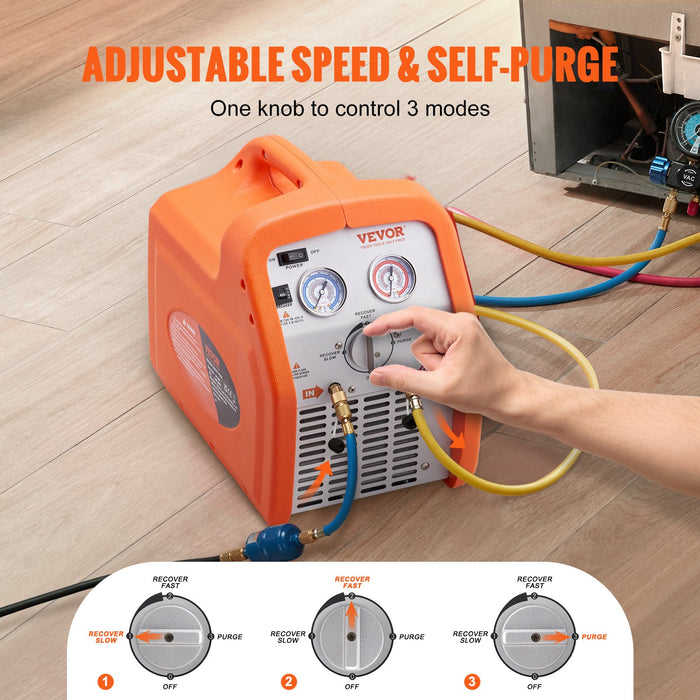 VEVOR Portable 3/4 HP Refrigerant Recovery Machine for Vapor Liquid Refrigerant