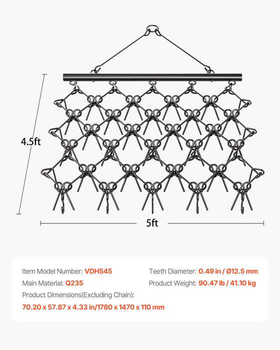 VEVOR Drag Harrow, 5 x 4.5 ft Durable Chain Harrow with 60 Sharp Teeth, Suitable for ATV UTV Tractor, Ideal for Soil Preparation, Seeding, Smoothing Landscapes, and Yard Gravel Driveway Maintenance