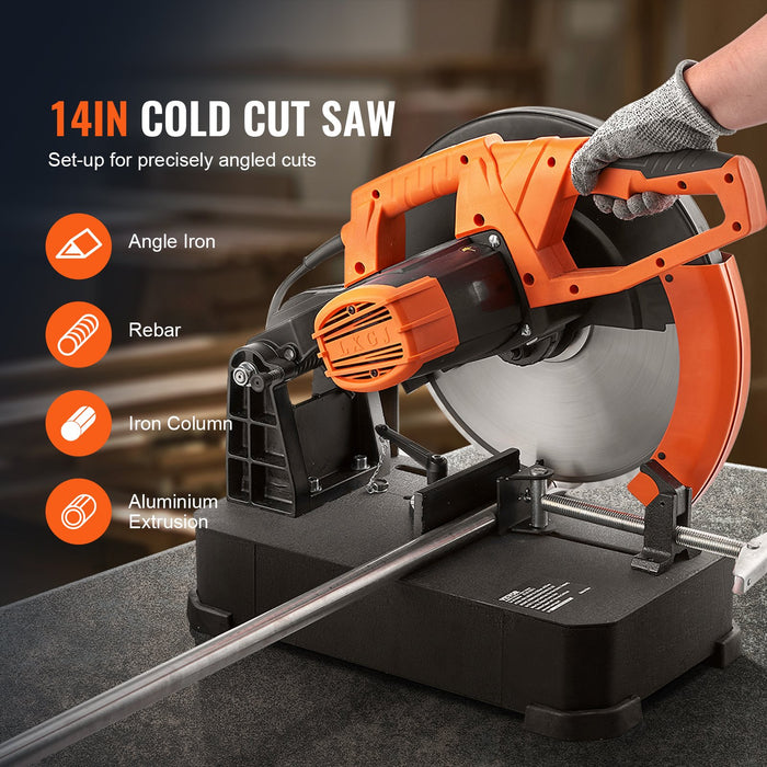 VEVOR Chop Saw, 14"/355mm Blade Diameter Cut Off Saw, 2800W 1200RPM Steel Cutting Machine, Adjustable Dry Cut Chop Saw, Miter Saw for Cutting Metal Cold Cut Saw for Steel/Rebar/Iron/Aluminum