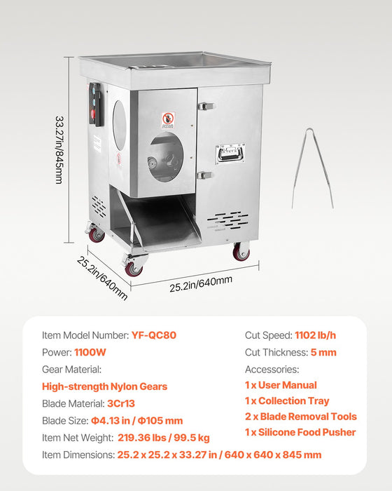 VEVOR Electric Meat Cutter Machine 1100W Commercial Meat Slicer Cutting Machine