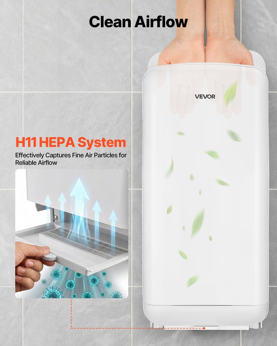 Vertical Hand Dryer, Hand Dryers with HEPA Filter, 19000 RPM High-Speed Motor, Dual-Side Airflow, ABS Sturdy Automatic Air Wall Mount Fast Drying for Commercial Bathrooms Modern Home, White