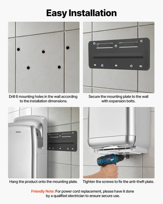 Vertical Hand Dryer, Hand Dryers with HEPA Filter, 19000 RPM High-Speed Motor, Dual-Side Airflow, ABS Sturdy Automatic Air Wall Mount Fast Drying for Commercial Bathrooms Modern Home, Silver