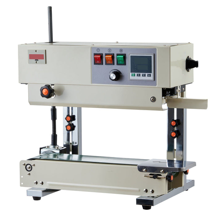 Continuous Bag Band Sealing Machine, 6-12 mm Seal Width, Vertical Band Sealer Machine with Roller Printing , Temp & Speed Adjustable, Commercial Heat Sealer Machine for 0.03-0.8 mm Plastic Bags