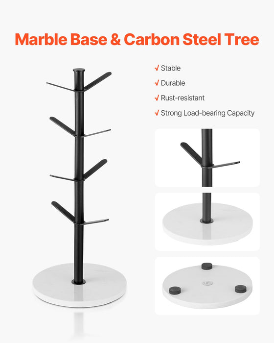 VEVOR Mug Holder Tree with Marble Base 8 Hooks Cup Tree Rack for Counter Kitchen