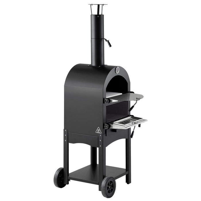 Outdoor Pizza Oven, 12" Pellet Fire Ovens, 2-Layer Pizza Oven Wood Fired, Wood Burning Outdoor Pizza-Oven with 2 Removable Wheels, 1000℉ Max Temperature Fired Pizza-Maker Ovens for Barbecue