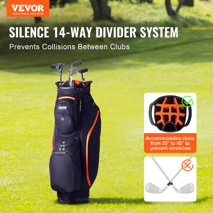 VEVOR Golf Cart Bag with 14 Way Organizer Divider Top, 36â€?13 Pockets Premium Cart Bag, Durable 600D Polyester Fabric Golf Bags with Handles & Dust Cover & Detachable Straps for Men & Women, Black & Orange