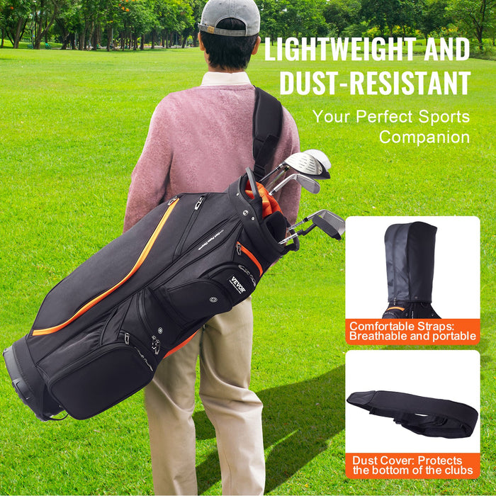 VEVOR Golf Cart Bag with 14 Way Organizer Divider Top, 36â€?13 Pockets Premium Cart Bag, Durable 600D Polyester Fabric Golf Bags with Handles & Dust Cover & Detachable Straps for Men & Women, Black & Orange