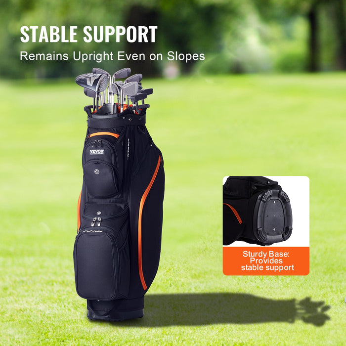 VEVOR Golf Cart Bag with 14 Way Organizer Divider Top, 36â€?13 Pockets Premium Cart Bag, Durable 600D Polyester Fabric Golf Bags with Handles & Dust Cover & Detachable Straps for Men & Women, Black & Orange