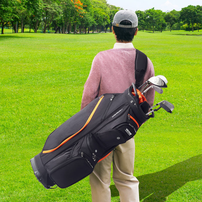 VEVOR Golf Cart Bag with 14 Way Organizer Divider Top, 36â€?13 Pockets Premium Cart Bag, Durable 600D Polyester Fabric Golf Bags with Handles & Dust Cover & Detachable Straps for Men & Women, Black & Orange