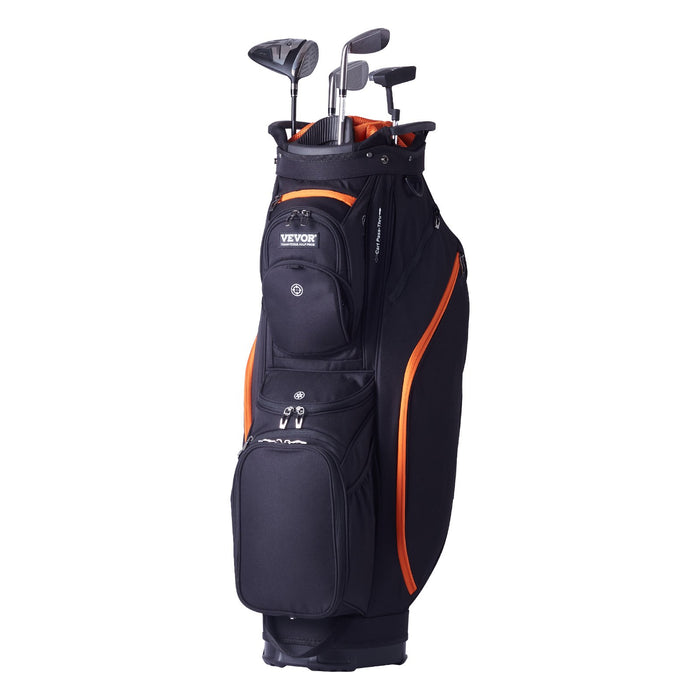 VEVOR Golf Cart Bag with 14 Way Organizer Divider Top, 36â€?13 Pockets Premium Cart Bag, Durable 600D Polyester Fabric Golf Bags with Handles & Dust Cover & Detachable Straps for Men & Women, Black & Orange