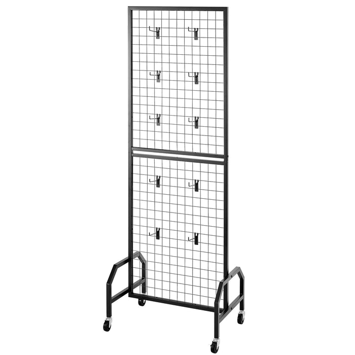 VEVOR 3 Packs Grid Wall Panels, 600 x 1640mm Wire Grid Panels Display Rack, Movable Art Display Shelf with Wheels and 30 Hooks, Black Carbon Steel Gridwall for Craft Show, Decor, Storage, Notice Board