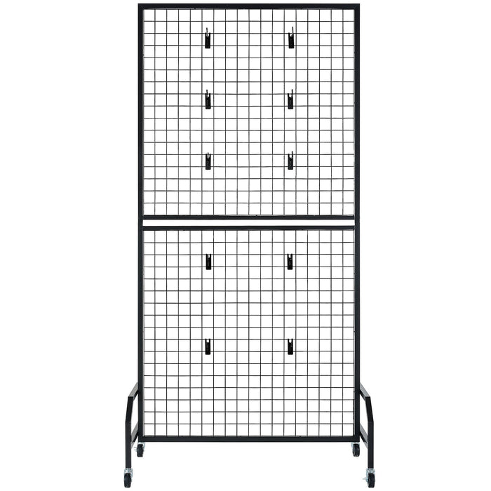 VEVOR 2 Packs Grid Wall Panels, 898 x 1798 mm Wire Grid Panels Display Rack, Movable Art Display Shelf with Wheels & 10 Hooks, Black Carbon Steel Gridwall for Craft Show, Decor, Storage, Notice Board