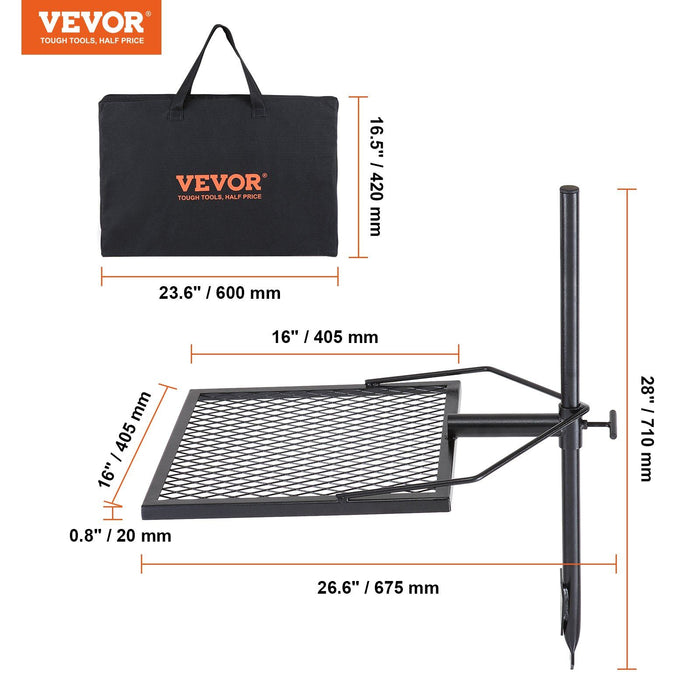 Swivel Campfire Grill, Fire Pit Grill Grate over Fire Pits, Heavy Duty Steel Grill Grates, 360° Adjustable Open Fire Outdoor Cooking Equipment, Portable Camp Fire Racks for Camping Outdoor BBQ