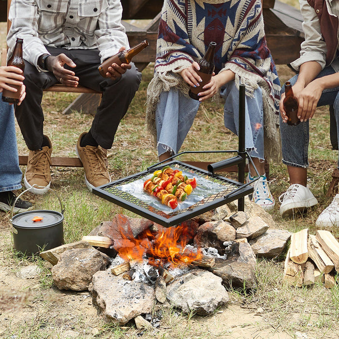 Swivel Campfire Grill, Fire Pit Grill Grate over Fire Pits, Heavy Duty Steel Grill Grates, 360° Adjustable Open Fire Outdoor Cooking Equipment, Portable Camp Fire Racks for Camping Outdoor BBQ