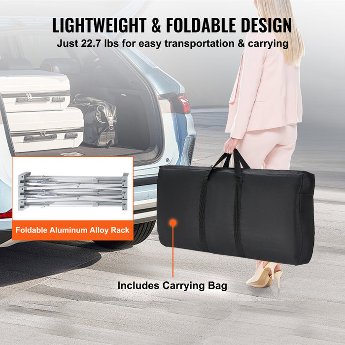 VEVOR Portable Tradeshow Podium Table, 1300 x 465 x 950 mm, Display Exhibition Counter Stand Booth Fair with Wall, Foldable Promotion Retail Bar Table Pop Up Podium with Storage Rack, Carrying Bag