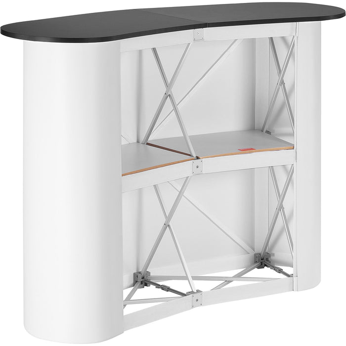 VEVOR Portable Tradeshow Podium Table, 1300 x 465 x 950 mm, Display Exhibition Counter Stand Booth Fair with Wall, Foldable Promotion Retail Bar Table Pop Up Podium with Storage Rack, Carrying Bag