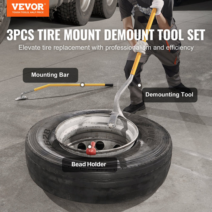 VEVOR Tire Mount Demount Tool, 571- 622 mm Manual Steel Tire Changer Mount Demount Removal Tool, with Extra Bead Holder, Tubeless Truck Bead Breaker, 3 PCS Tire Changing Tools, Orange
