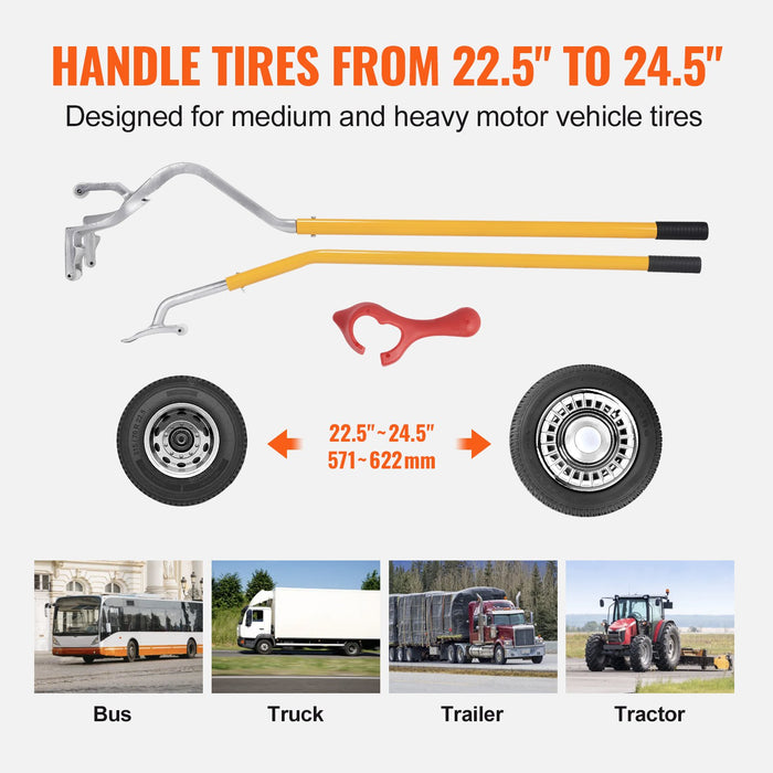 VEVOR Tire Mount Demount Tool, 571- 622 mm Manual Steel Tire Changer Mount Demount Removal Tool, with Extra Bead Holder, Tubeless Truck Bead Breaker, 3 PCS Tire Changing Tools, Orange