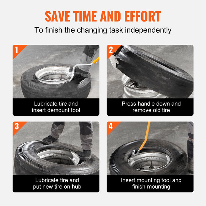VEVOR Tire Mount Demount Tool, 571- 622 mm Manual Steel Tire Changer Mount Demount Removal Tool, with Extra Bead Holder, Tubeless Truck Bead Breaker, 3 PCS Tire Changing Tools, Orange