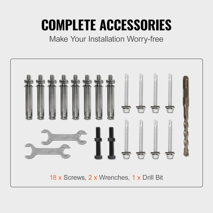 VEVOR Handrails for Outdoor Steps, Fit 1-3 Steps Outdoor Stair Railing, Wrought Iron Handrail, Adjustable Front Porch Hand Rail, Black Transitional Hand railings for Concrete Steps or Wooden Stairs