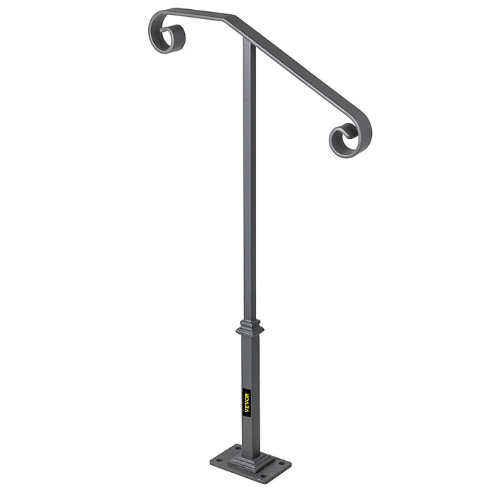 VEVOR Handrails for Outdoor Steps, Fit 1 or 2 Steps Outdoor Stair Railing, Single Post Wrought Iron Handrail, Gray Transitional Porch Railings for Concrete Steps or Wooden Stairs with Base
