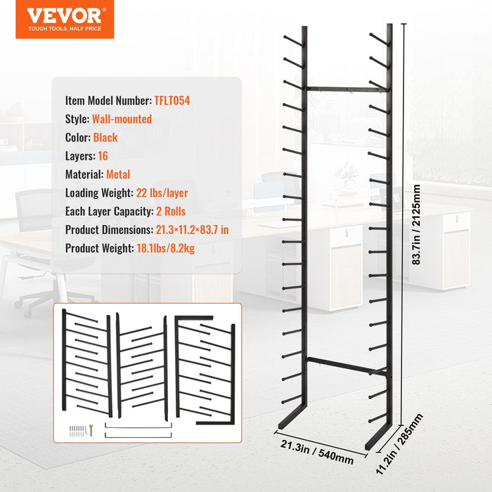 Blueprint Storage Rack, Hanging Poster Display Rack 16-Tier, Vertical Blueprint Roll File Holder 2 Rolls/tire, Roll File Storage Rack for Blueprint Map Poster