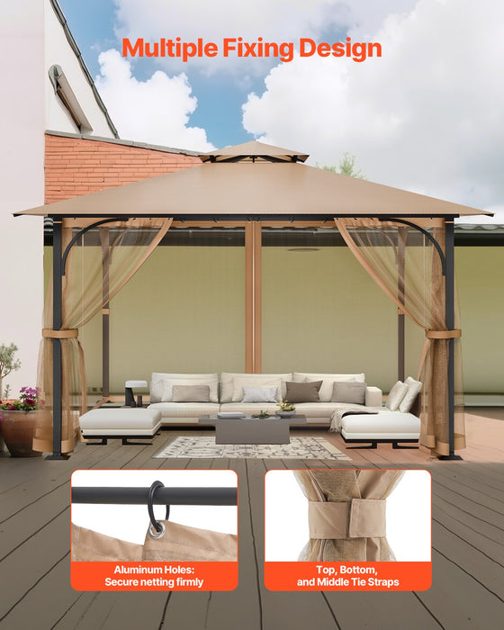 VEVOR Gazebo Netting Replacement, Fit Most 10 x 10 x 7 FT Gazebo Curtain, Outdoor Garden Net, 4-Panel Sidewall Mesh Net, Patio Midge Netting with Double Zipper, Canopy Screen (Netting Only)