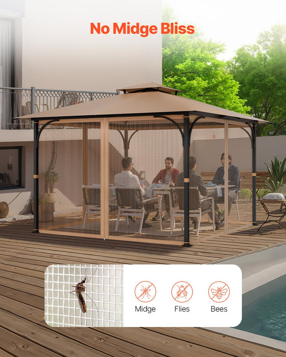VEVOR Gazebo Netting Replacement, Fit Most 10 x 10 x 7 FT Gazebo Curtain, Outdoor Garden Net, 4-Panel Sidewall Mesh Net, Patio Midge Netting with Double Zipper, Canopy Screen (Netting Only)