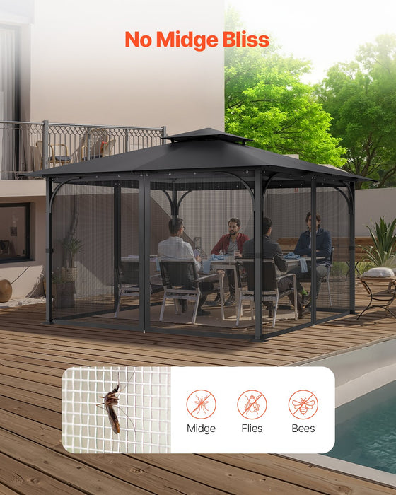 VEVOR Gazebo Netting Replacement, Fit Most 12 x 12 x 7.5 FT Gazebo Curtain, Outdoor Garden Net, 4-Panel Sidewall Mesh Net, Patio Midge Netting with Double Zipper, Canopy Screen (Netting Only)