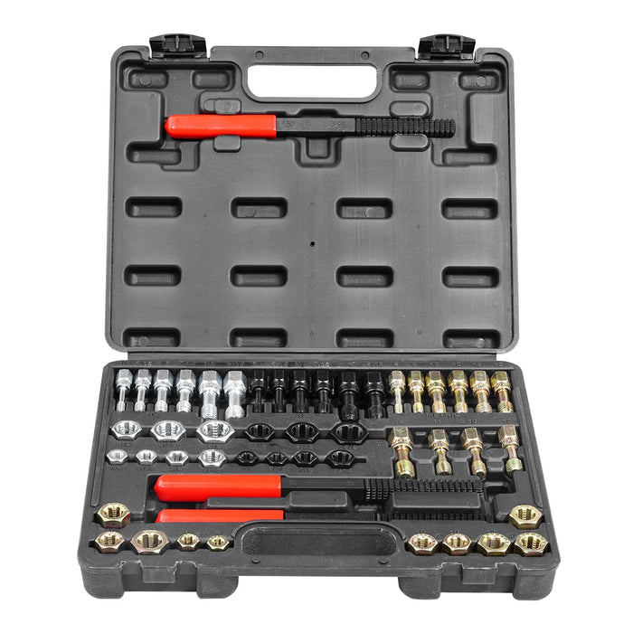 VEVOR 49-Piece Thread Chaser Set, UNC UNF and Metric Thread Restorer Tool, Rethreading Tool Kit with 22 Taps 24 Dies 3 Thread Files Storage Case, Heat Treated Steel, for Mechanics DIY Enthusiasts