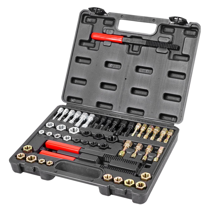 VEVOR 49-Piece Thread Chaser Set, UNC UNF and Metric Thread Restorer Tool, Rethreading Tool Kit with 22 Taps 24 Dies 3 Thread Files Storage Case, Heat Treated Steel, for Mechanics DIY Enthusiasts
