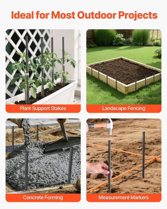 Rebar Stakes, 609.6 mm, Heavy-Duty 12 mm Diameter, Straight Galvanized Steel Ground Anchors with Chisel Point End & Rust-Resistant Coating, for Gardening Support, Fence, Camping Tents (20-Pack)
