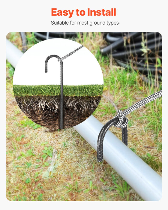 VEVOR Rebar Stakes, 406.4 mm, Heavy-Duty 10 mm Diameter J Hook, Galvanized Steel Ground Anchors with Chisel Point End & Rust-Resistant Coating, for Gardening Support, Fence, Camping Tents (24-Pack)