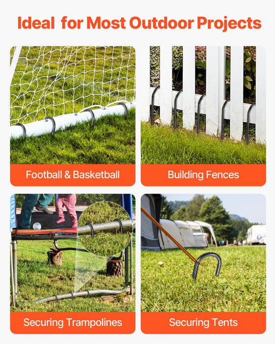 VEVOR Rebar Stakes, 406.4 mm, Heavy-Duty 10 mm Diameter J Hook, Galvanized Steel Ground Anchors with Chisel Point End & Rust-Resistant Coating, for Gardening Support, Fence, Camping Tents (24-Pack)
