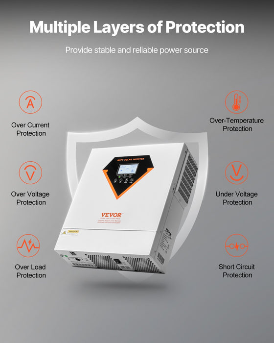 VEVOR Hybrid Solar Inverter, 3500W, All in One Pure Sine Wave Power Inverter Charger, 220V AC, with Built-in 100A MPPT Solar Charger Controller, for Off-Grid System Lead Acid Lithium Battery