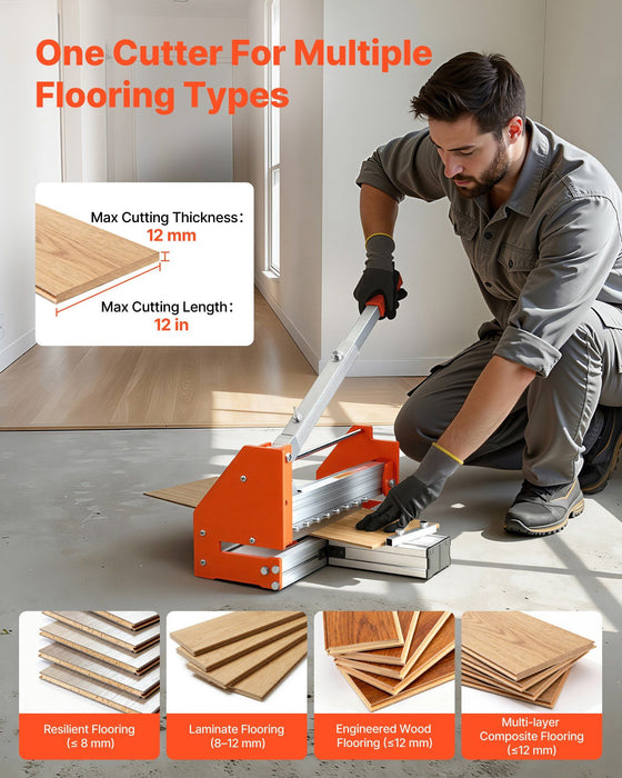 304.8mm Vinyl Floor Cutter, 12mm Thick Laminate Flooring Cutter with Upgraded Labor-Saving Aluminum-Alloy Lever, Telescoping Support Plate, Cuts Certain Engineered Wood, LVT, VCT, SPC, LVP, WPC