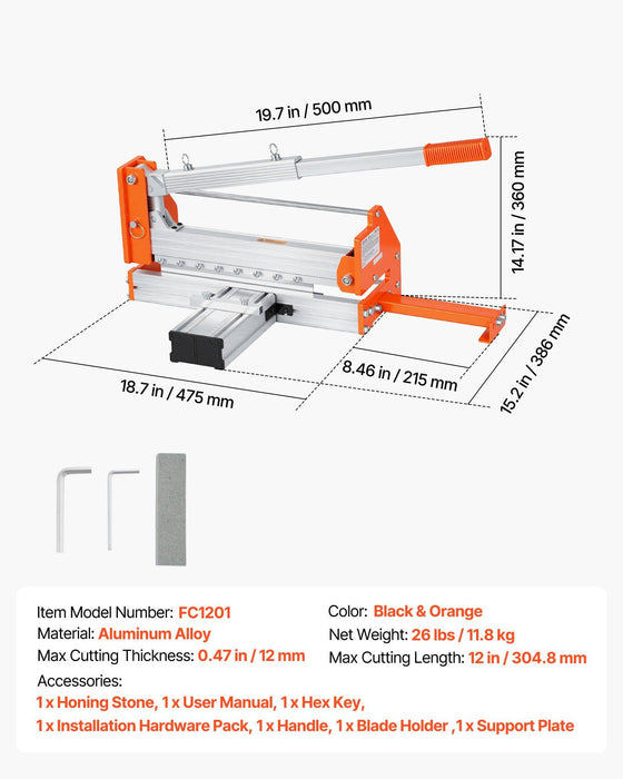 304.8mm Vinyl Floor Cutter, 12mm Thick Laminate Flooring Cutter with Upgraded Labor-Saving Aluminum-Alloy Lever, Telescoping Support Plate, Cuts Certain Engineered Wood, LVT, VCT, SPC, LVP, WPC